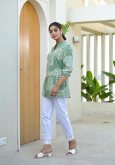 Mint Mosaic Printed Cotton Tunic-P1103GREEN