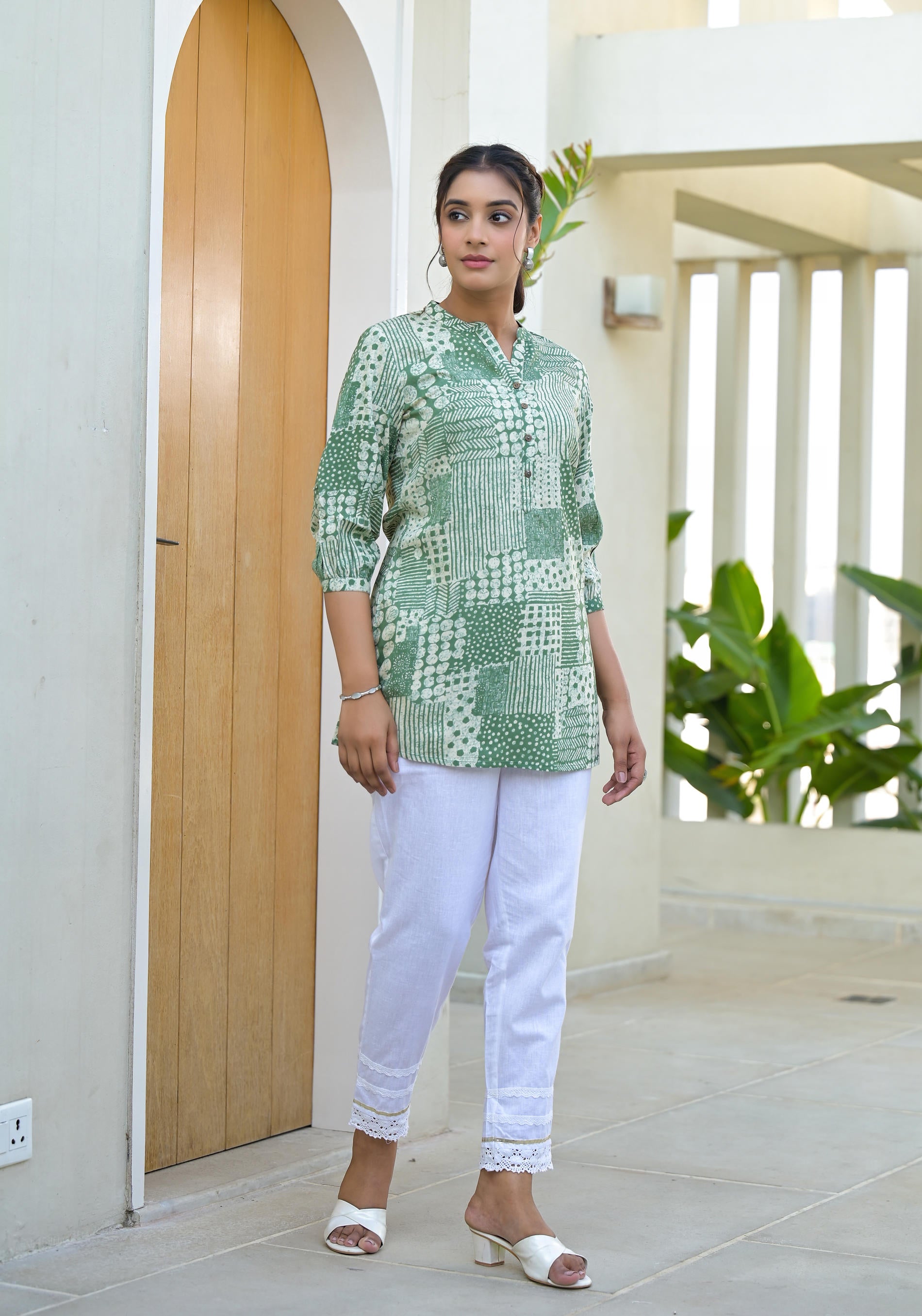 Mint Mosaic Printed Cotton Tunic-P1103GREEN