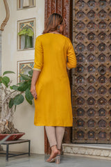 Women Mustard Solid With Embroidered Straight Kurta-P11104OTMUSTARD