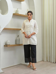 White Solid Cotton Tunic With Schiffli Work-P1112WHITE