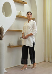 White Solid Cotton Tunic With Schiffli Work-P1112WHITE