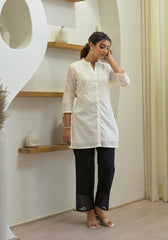White Solid Cotton Tunic With Schiffli Work-P1112WHITE