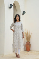 White Minimal Motif Printed Kurta-P11150OTGREY