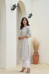 White Minimal Motif Printed Kurta-P11150OTGREY