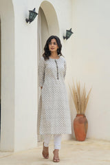 White Minimal Motif Printed Kurta-P11150OTGREY