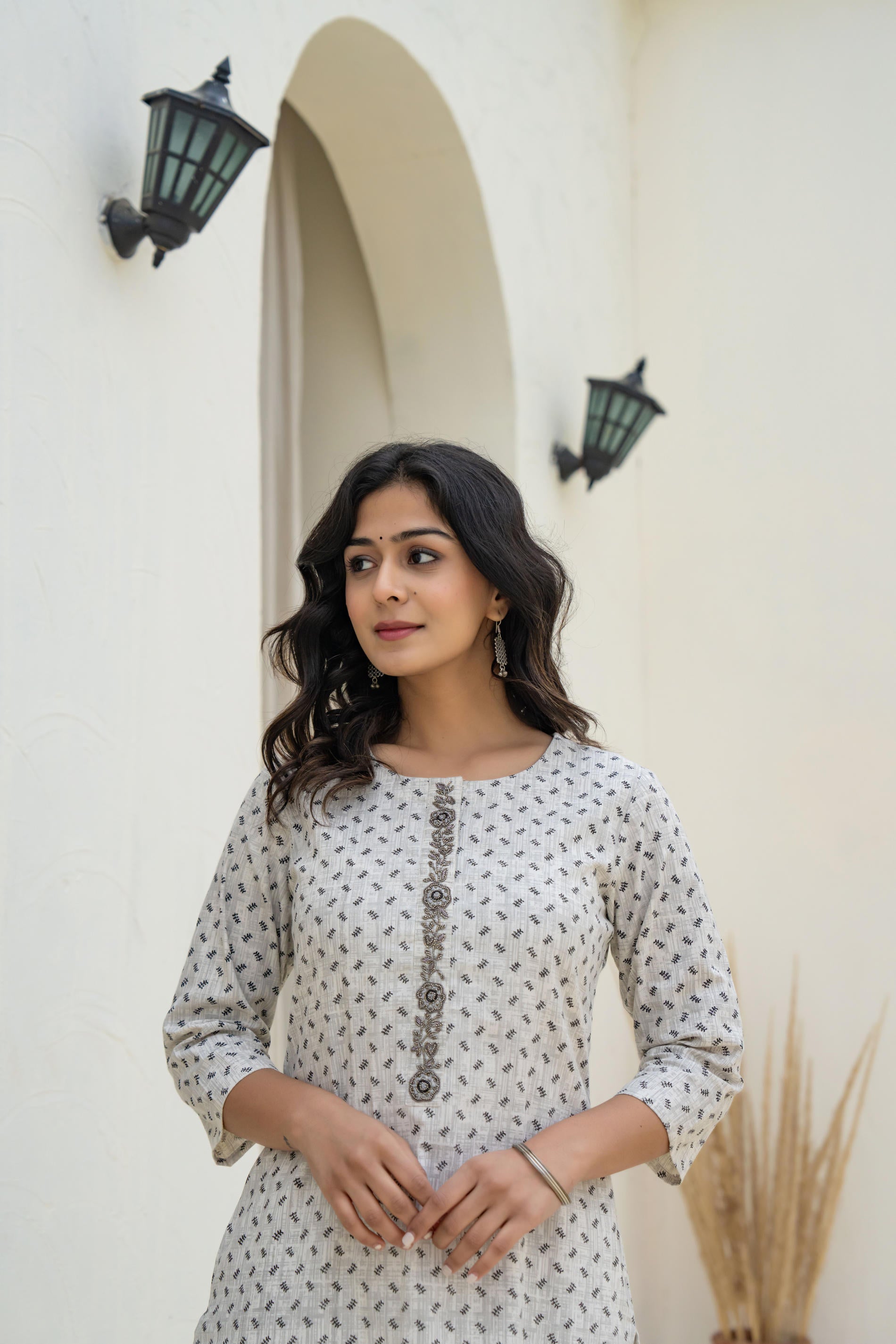 White Minimal Motif Printed Kurta-P11150OTGREY
