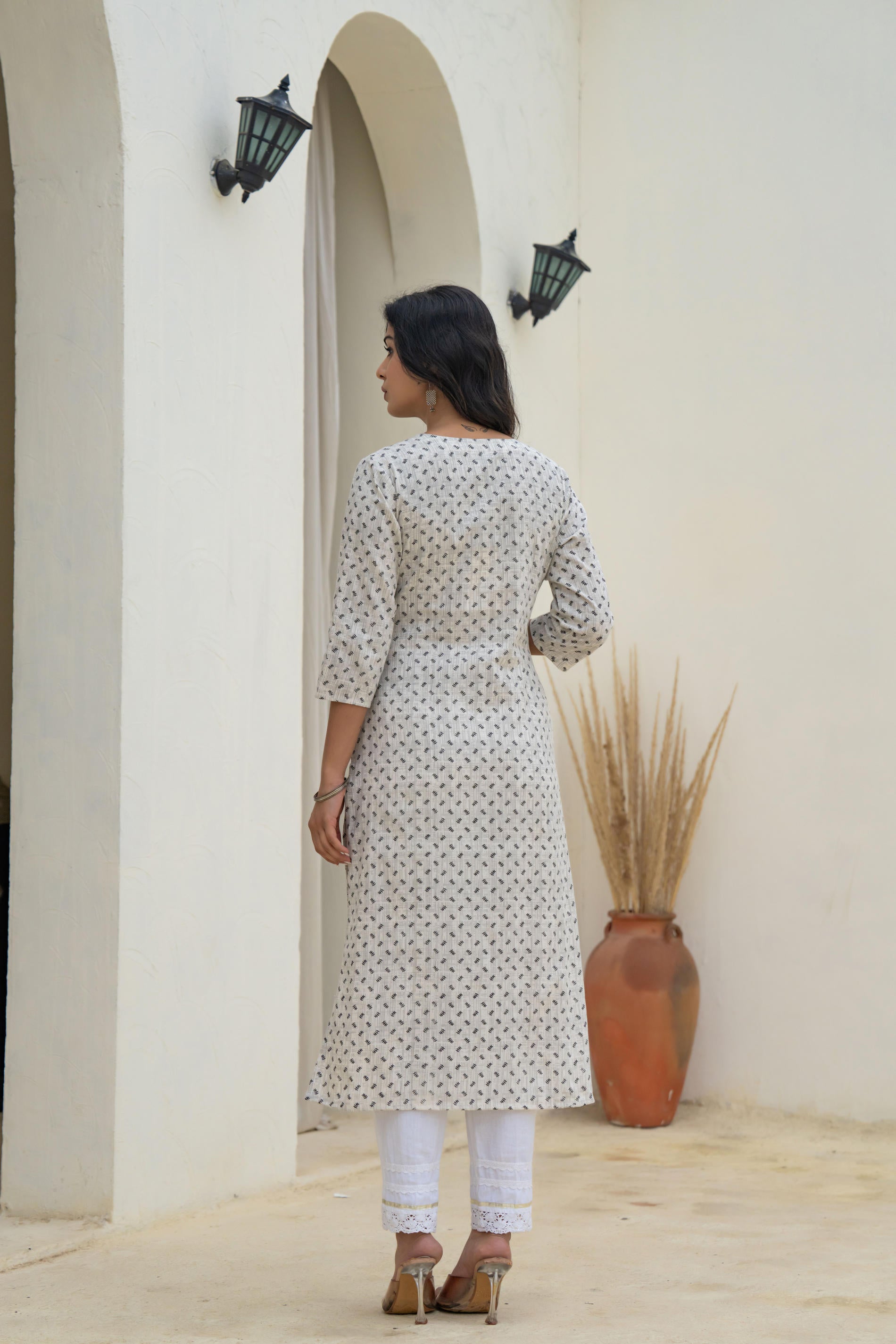 White Minimal Motif Printed Kurta-P11150OTGREY