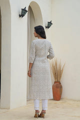 White Minimal Motif Printed Kurta-P11150OTGREY