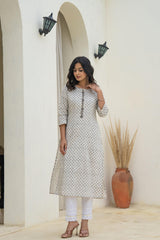 White Minimal Motif Printed Kurta-P11150OTGREY