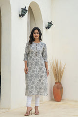 Grey Floral Printed Kurta-P11151OTGREY