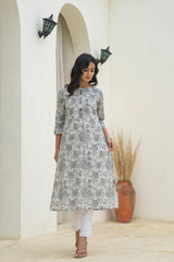 Grey Floral Printed Kurta-P11151OTGREY
