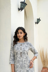 Grey Floral Printed Kurta-P11151OTGREY