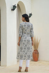 Grey Floral Printed Kurta-P11151OTGREY