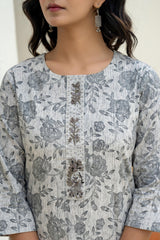 Grey Floral Printed Kurta-P11151OTGREY