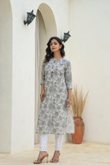 Grey Floral Printed Kurta-P11151OTGREY