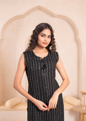 Black Geometric Embroidered Viscose Kurta with Mirror & Thread Work-P11153BLACK