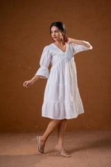 White Cotton Fit & Flare  Midi Dress