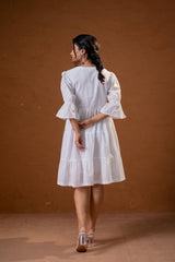 White Cotton Fit & Flare  Midi Dress