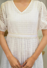 White Solid Cotton Short Dress With Schiffili Work-P1123WHITE_OF