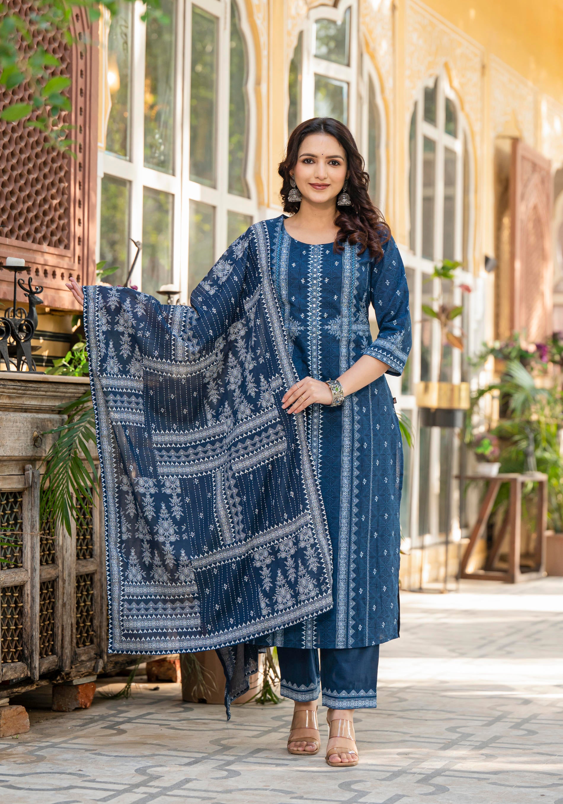 Indigo Blue Printed Kurta Set with Dupatta-P1129BLUE