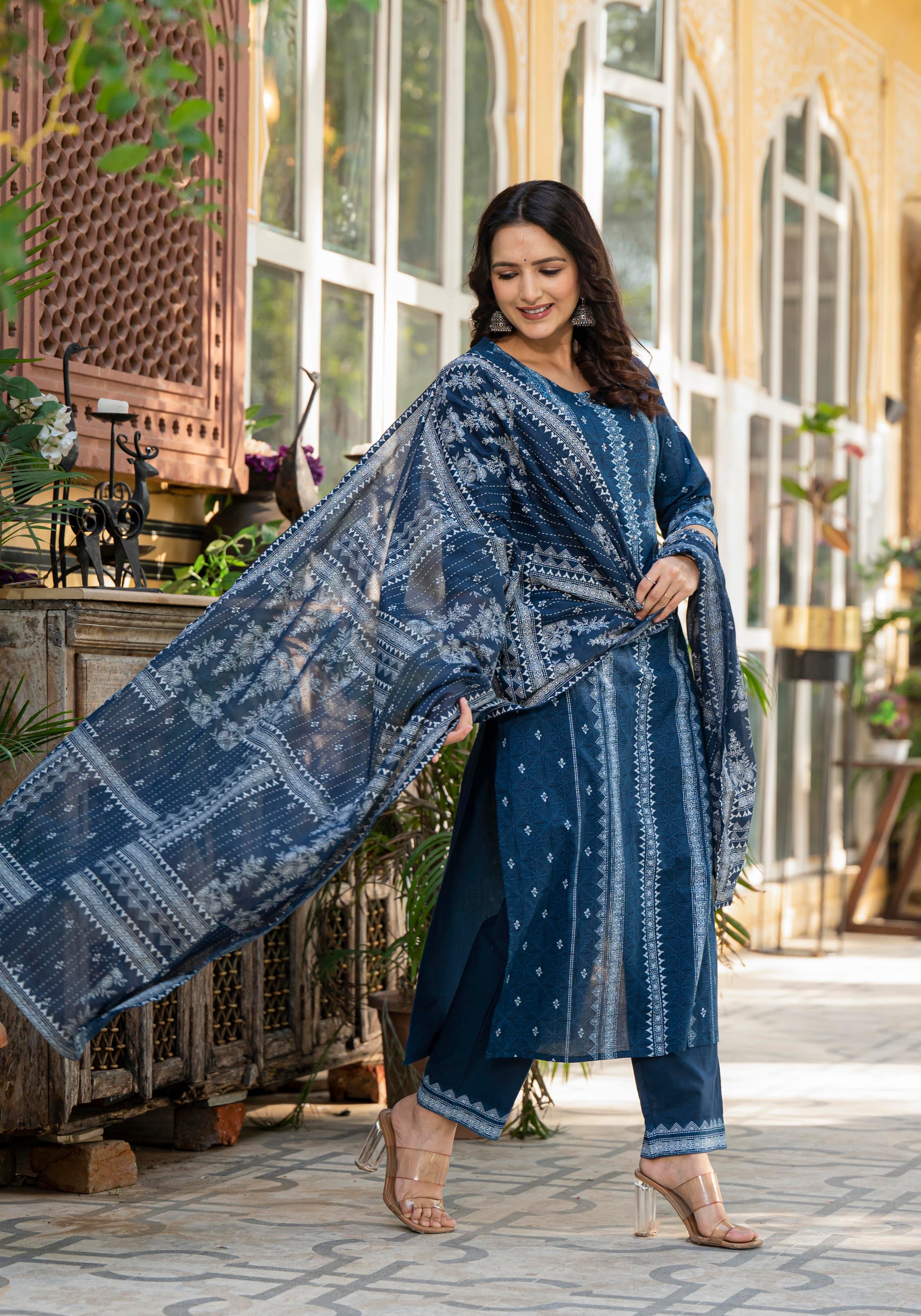 Indigo Blue Printed Kurta Set with Dupatta-P1129BLUE