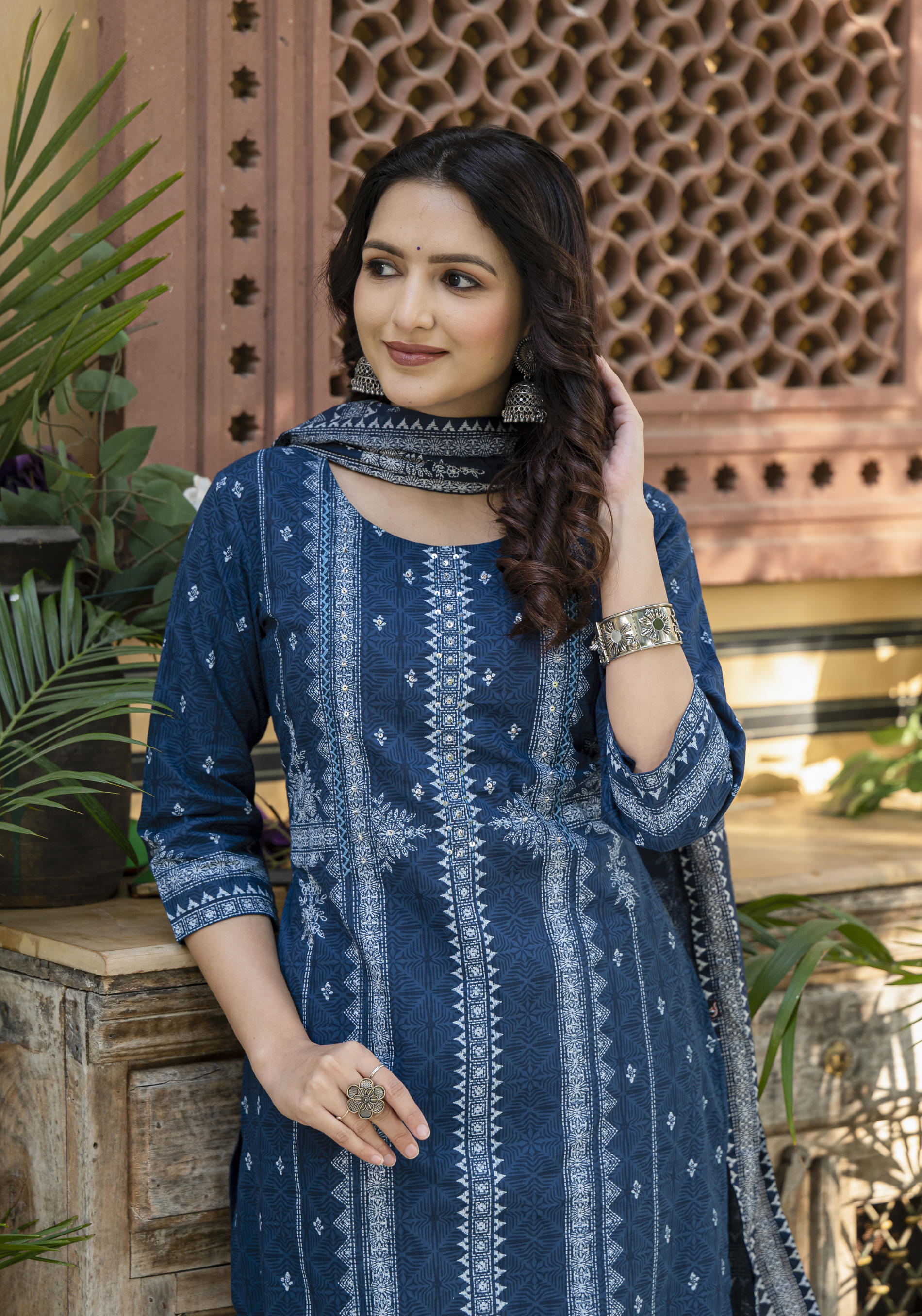 Indigo Blue Printed Kurta Set with Dupatta-P1129BLUE