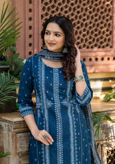 Indigo Blue Printed Kurta Set with Dupatta-P1129BLUE