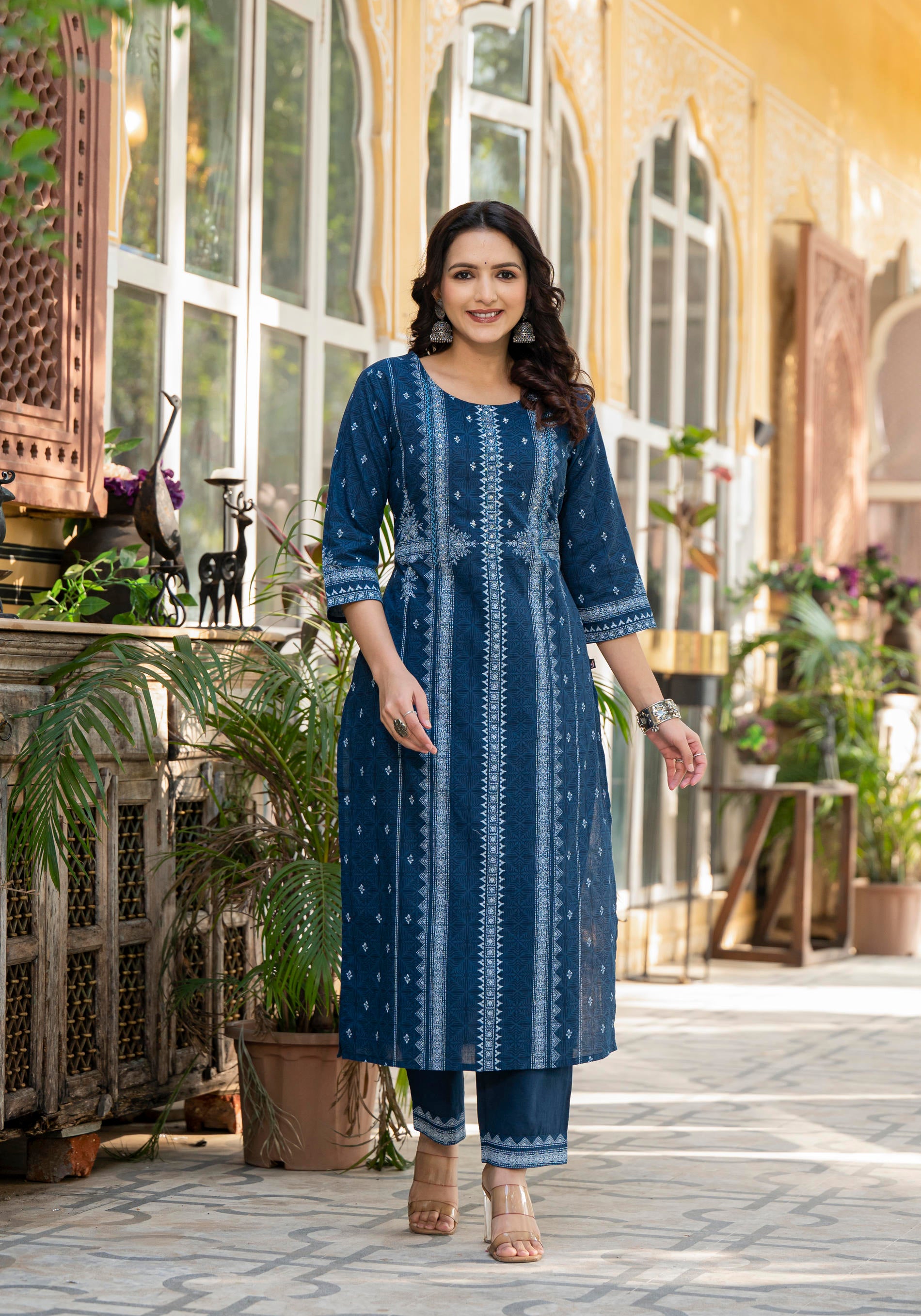 Indigo Blue Printed Kurta Set with Dupatta-P1129BLUE