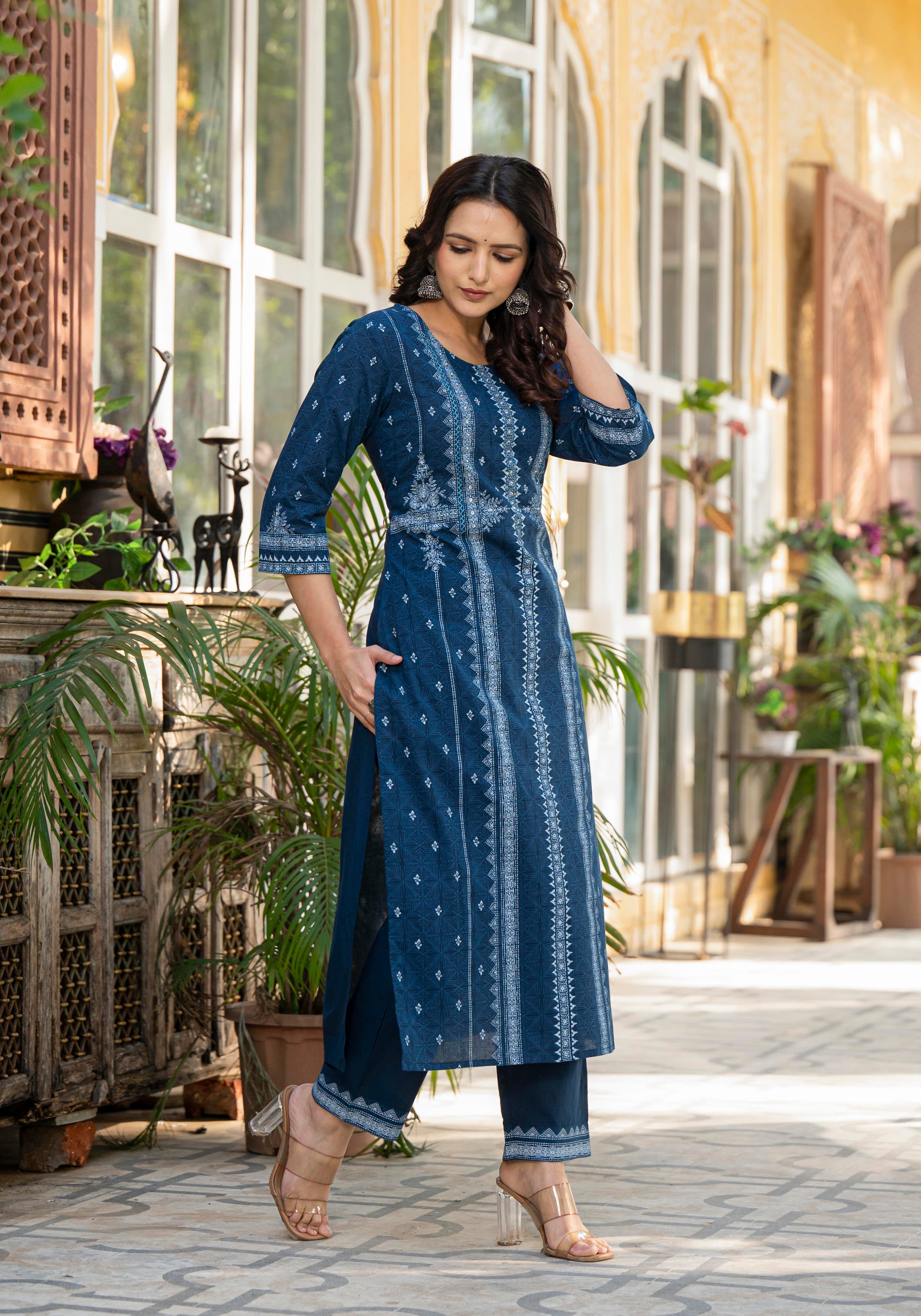 Indigo Blue Printed Kurta Set with Dupatta-P1129BLUE