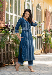Indigo Blue Printed Kurta Set with Dupatta-P1129BLUE