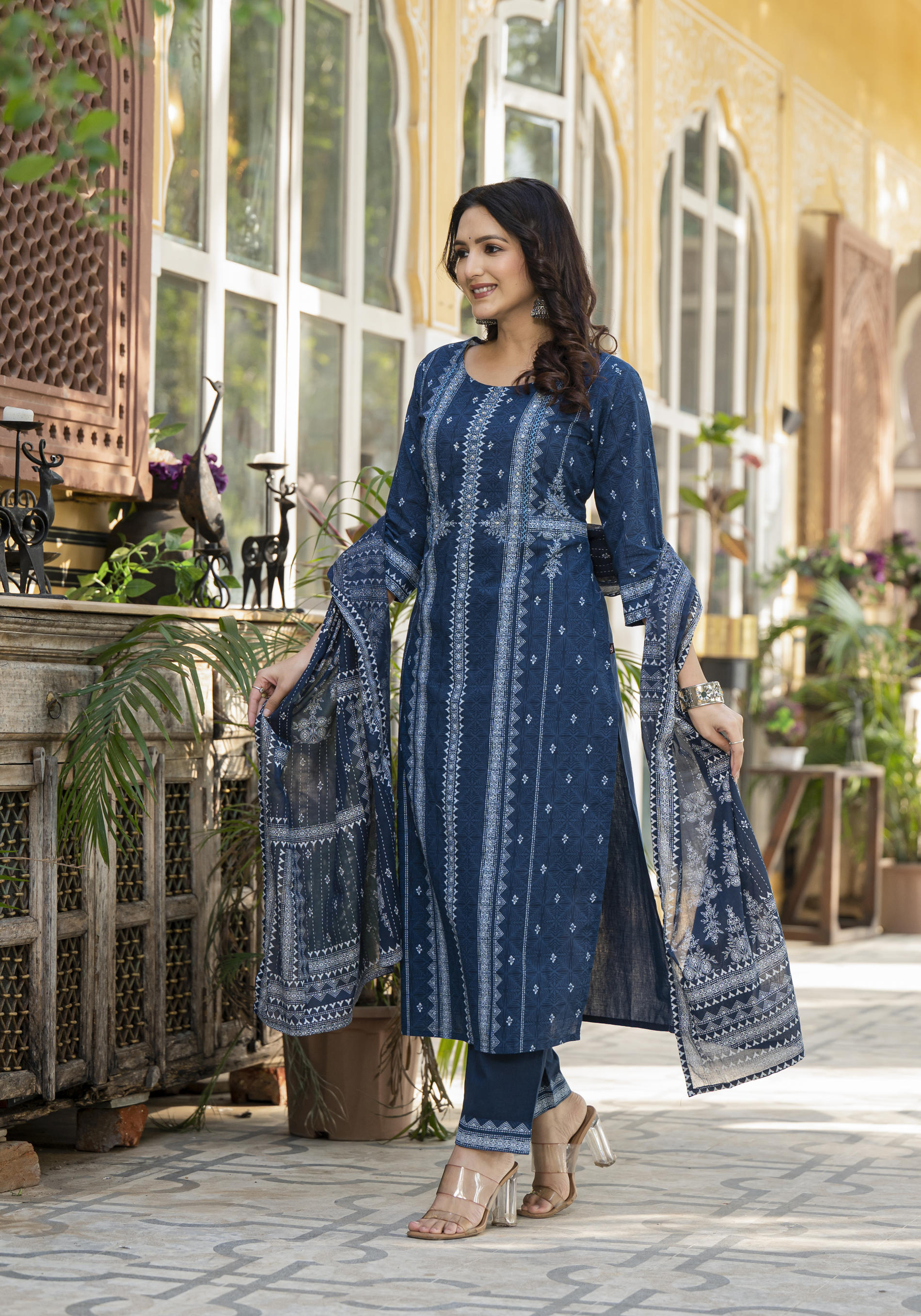 Indigo Blue Printed Kurta Set with Dupatta-P1129BLUE