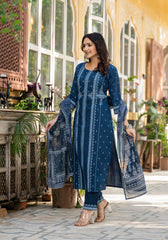 Indigo Blue Printed Kurta Set with Dupatta-P1129BLUE