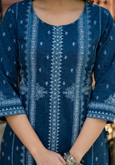 Indigo Blue Printed Kurta Set with Dupatta-P1129BLUE