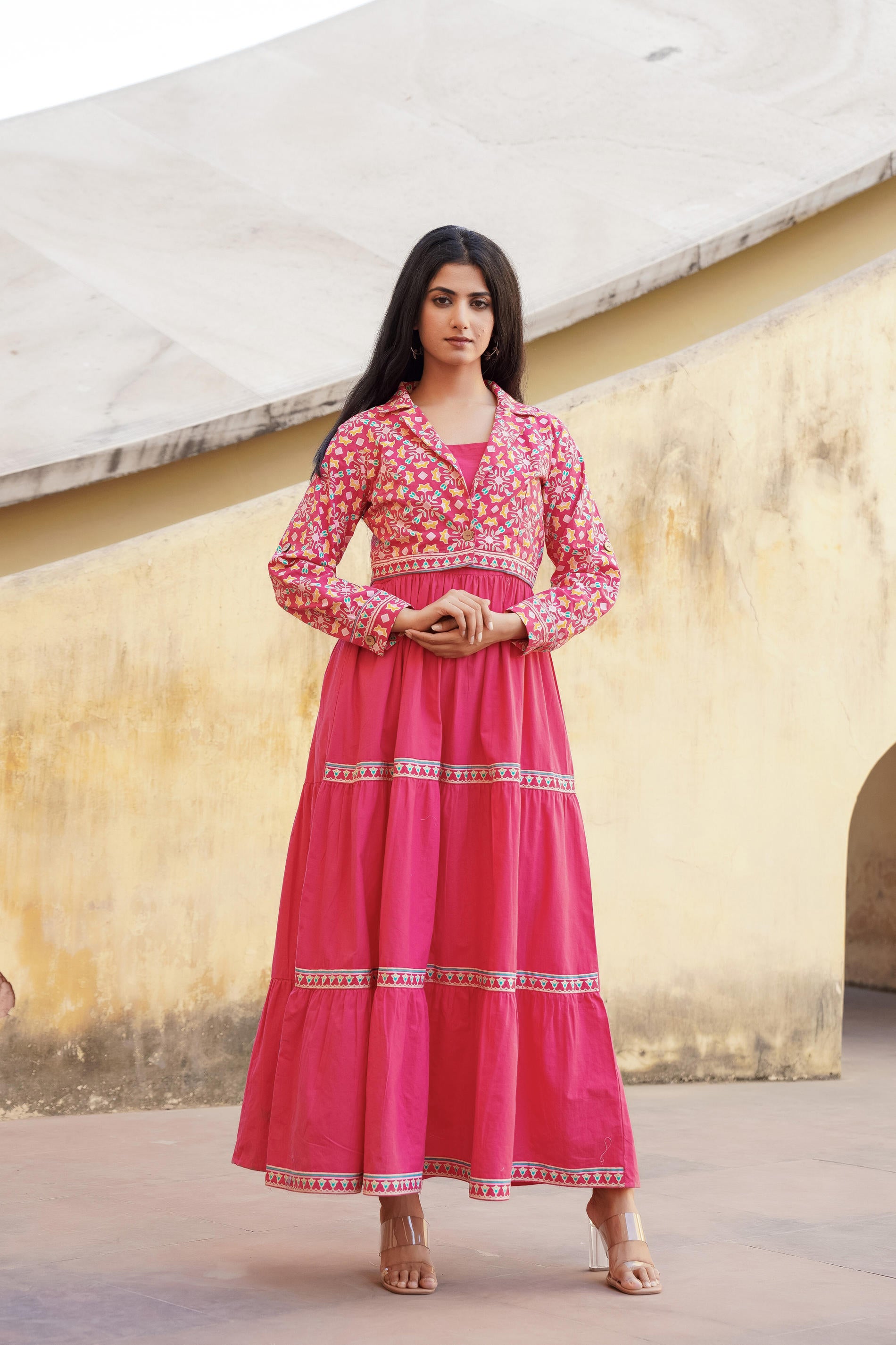 Gulmohar Melody Tiered Maxi Dress-P1140PINK
