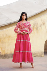 Gulmohar Melody Tiered Maxi Dress-P1140PINK