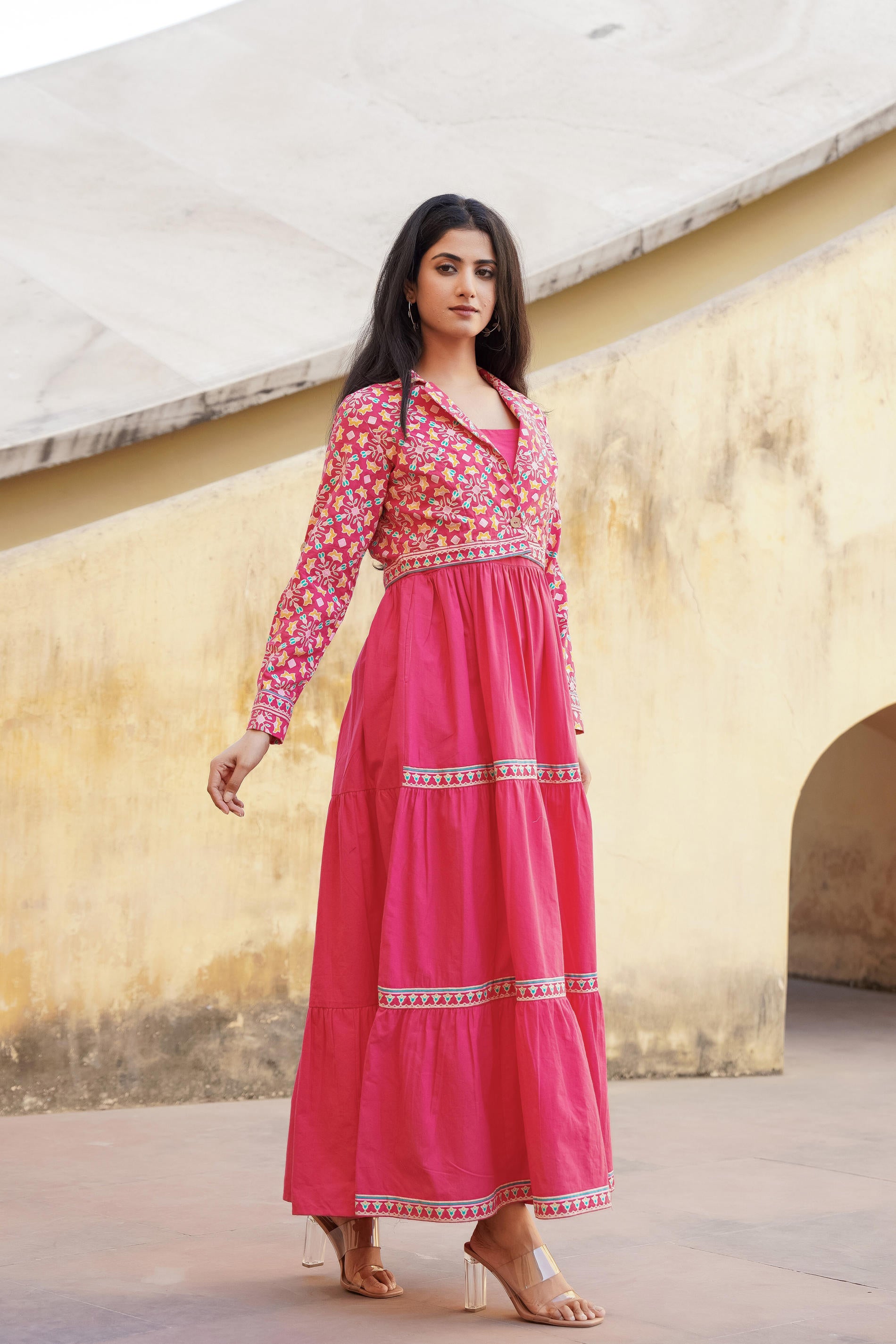 Gulmohar Melody Tiered Maxi Dress-P1140PINK