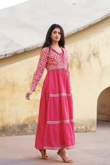 Gulmohar Melody Tiered Maxi Dress-P1140PINK