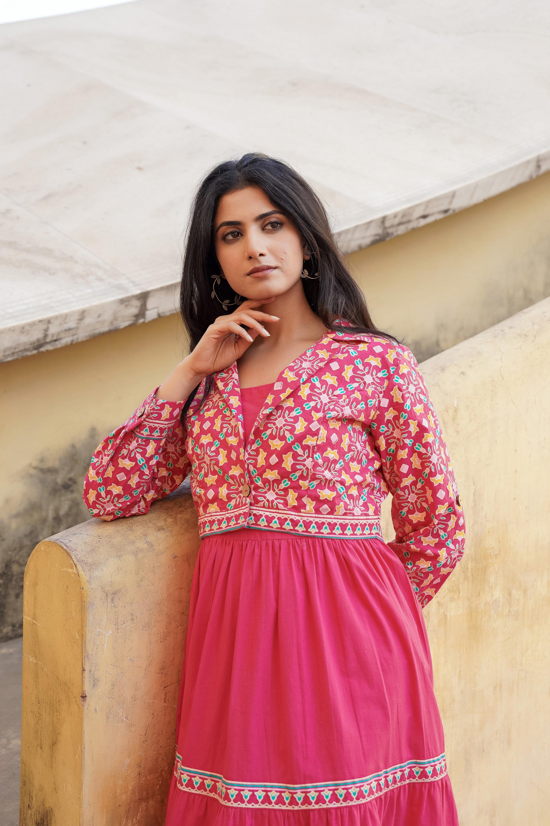 Gulmohar Melody Tiered Maxi Dress-P1140PINK