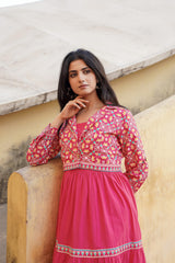 Gulmohar Melody Tiered Maxi Dress-P1140PINK