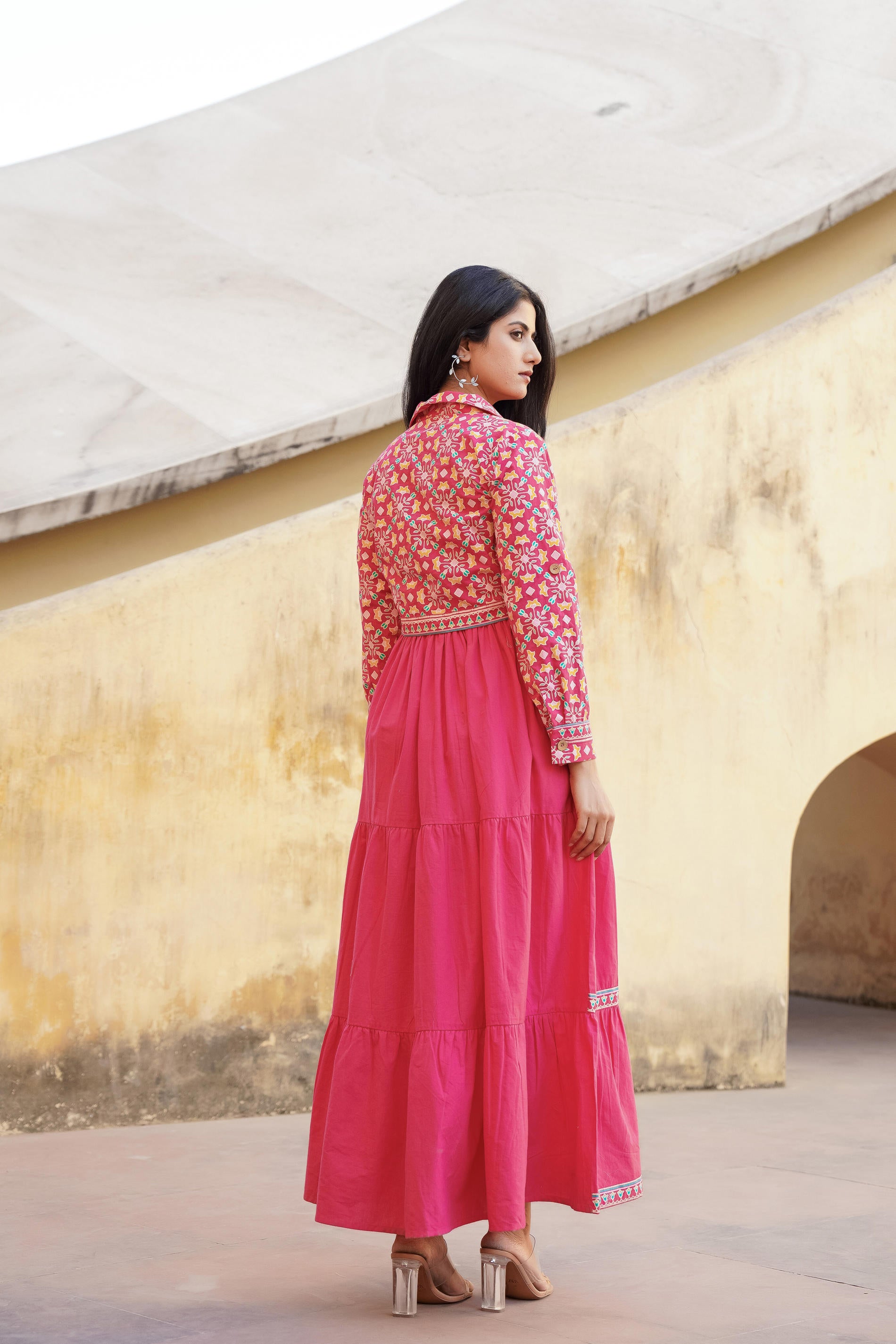 Gulmohar Melody Tiered Maxi Dress-P1140PINK