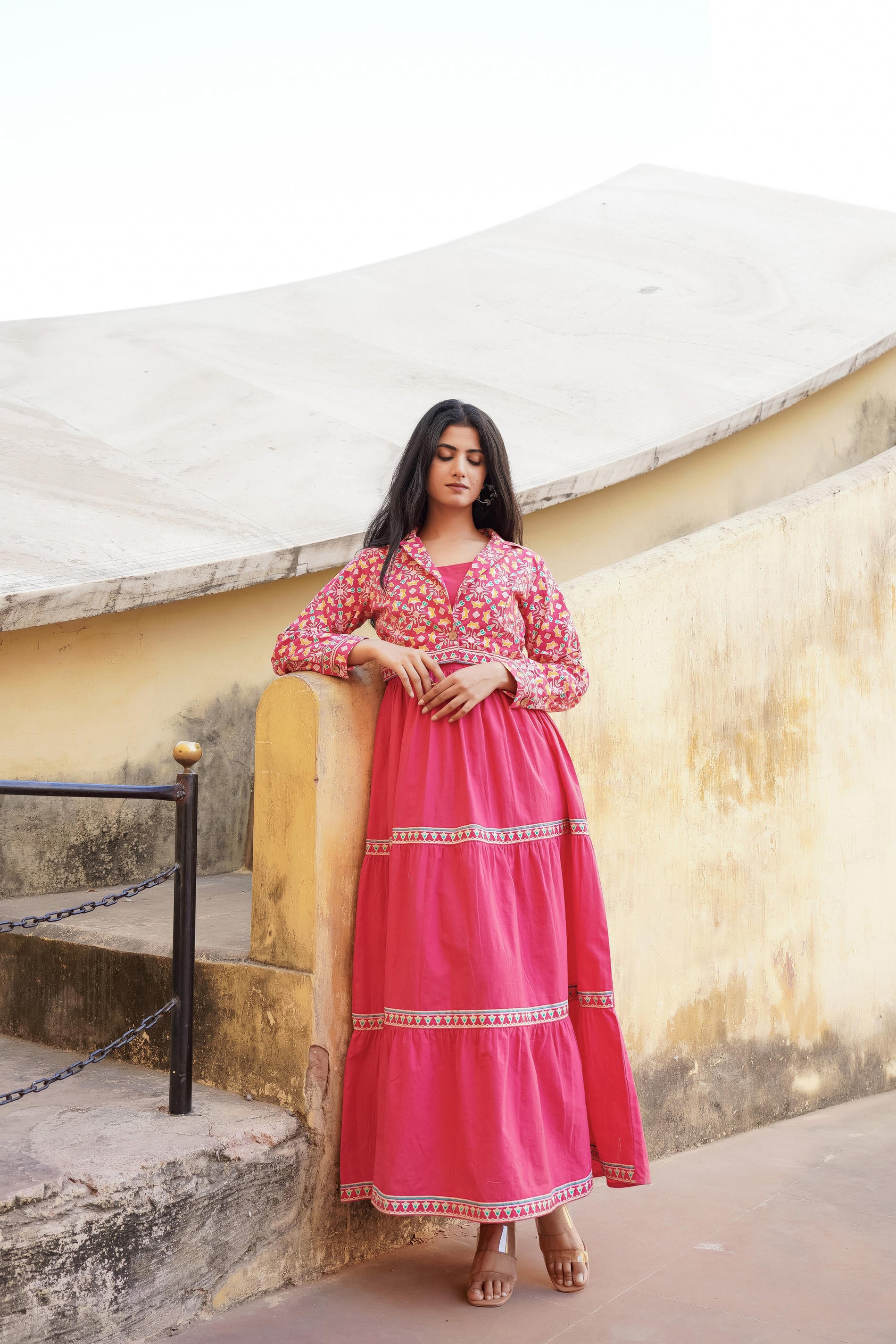Gulmohar Melody Tiered Maxi Dress-P1140PINK