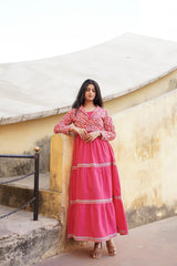 Gulmohar Melody Tiered Maxi Dress-P1140PINK