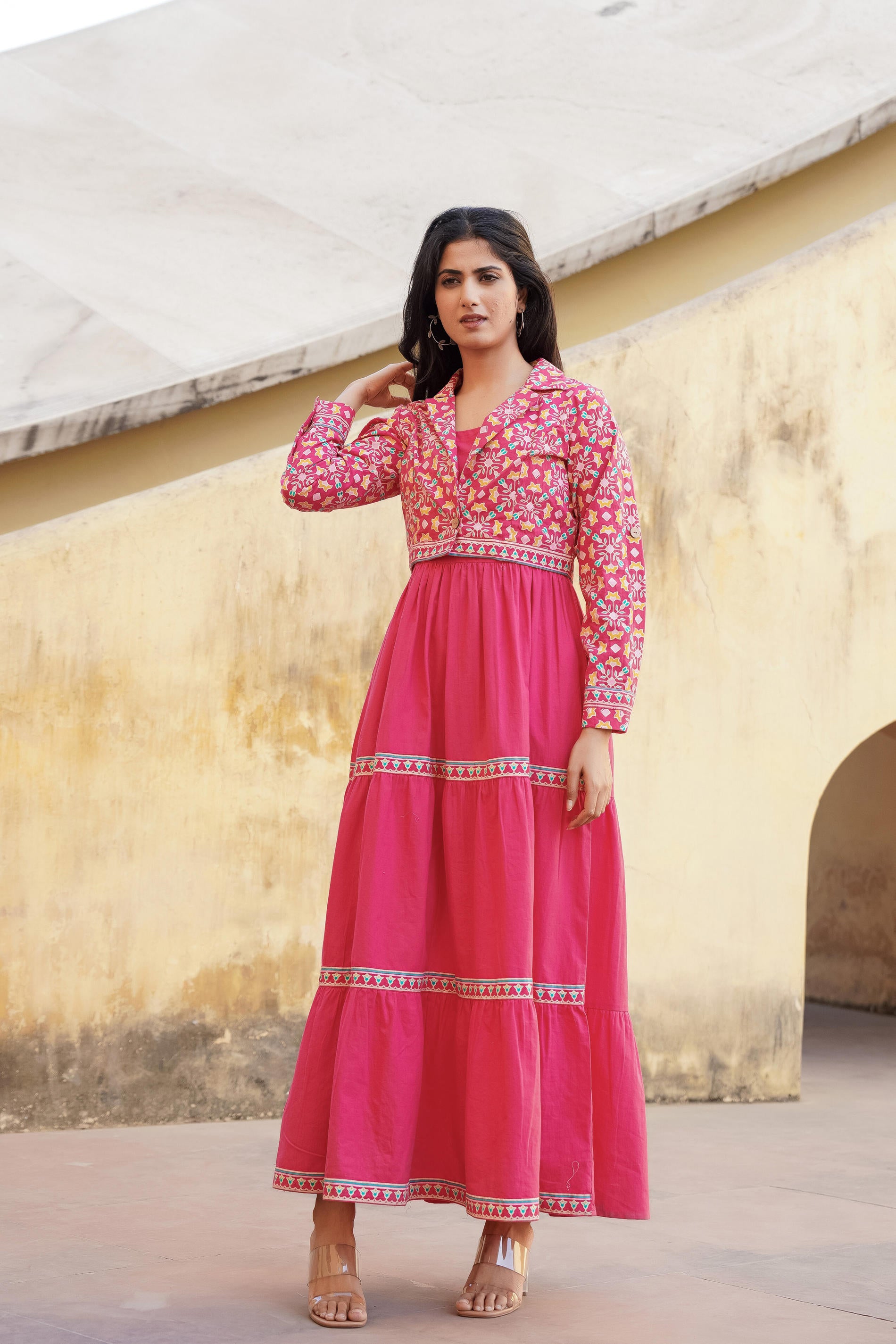 Gulmohar Melody Tiered Maxi Dress-P1140PINK