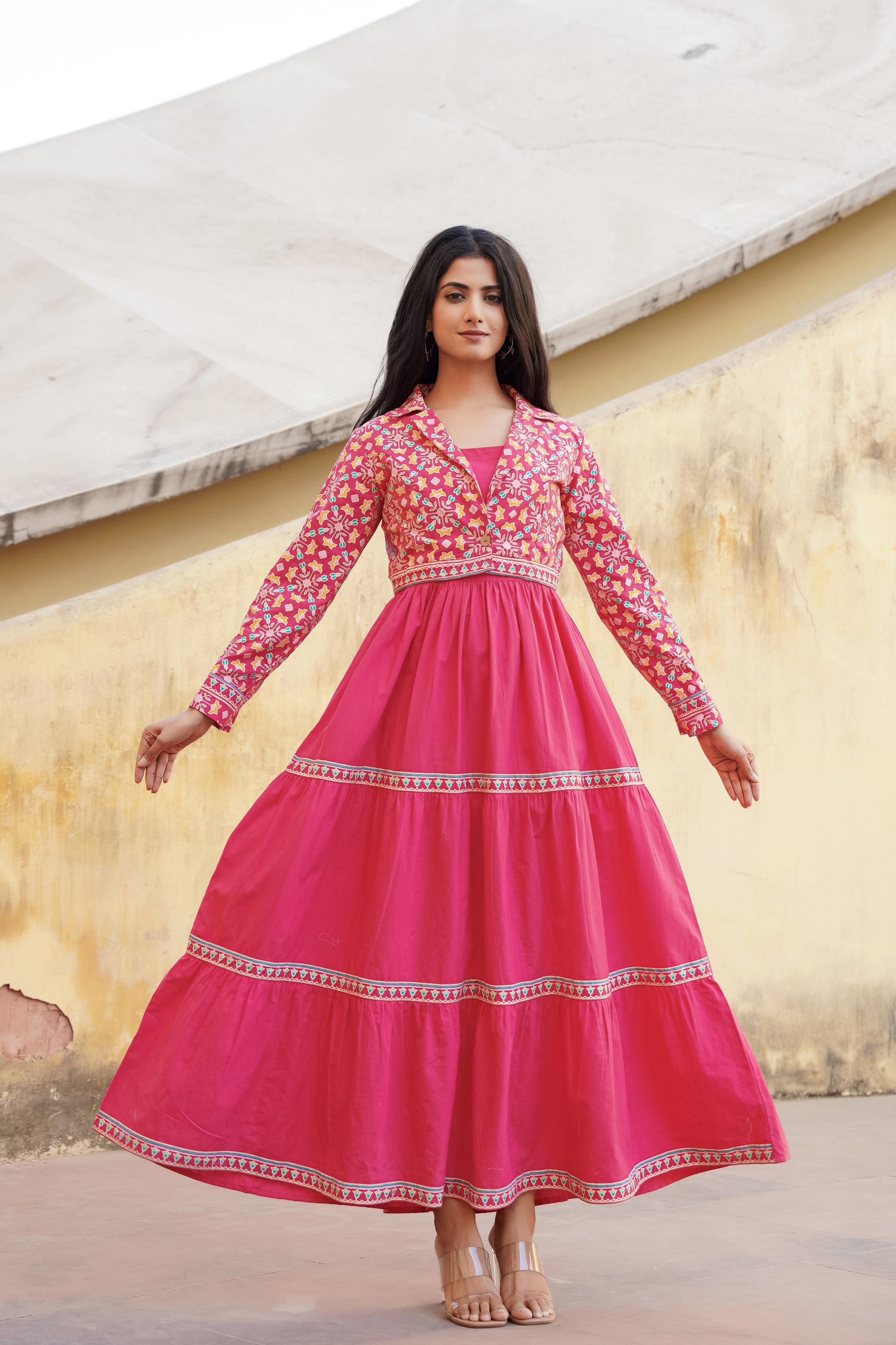 Gulmohar Melody Tiered Maxi Dress-P1140PINK