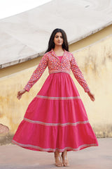 Gulmohar Melody Tiered Maxi Dress-P1140PINK