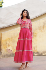 Gulmohar Melody Tiered Maxi Dress-P1140PINK