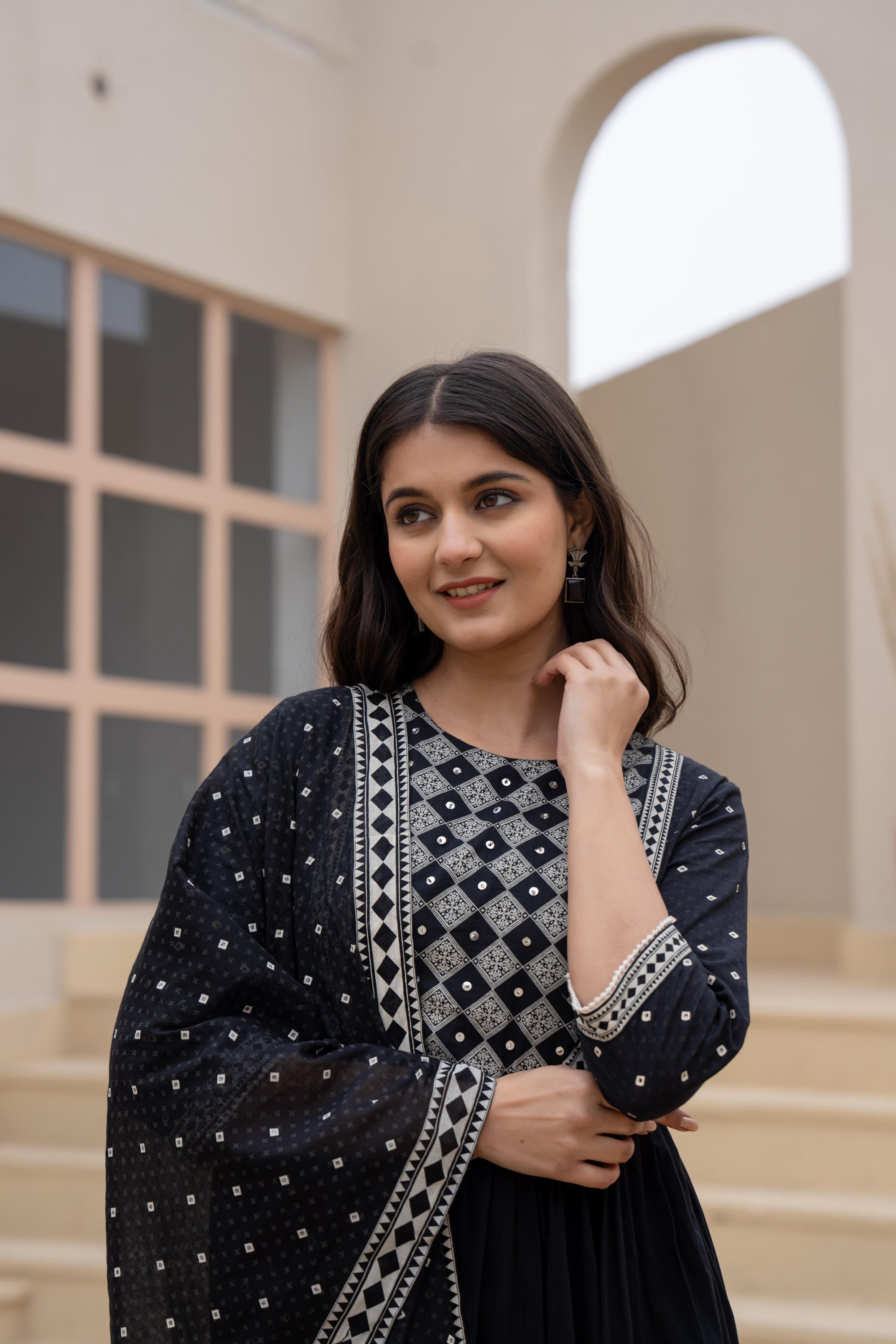 Black Anarkali Dress with Embroidered Dupatta | DesiQlo