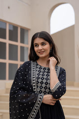 Black Anarkali Dress with Embroidered Dupatta