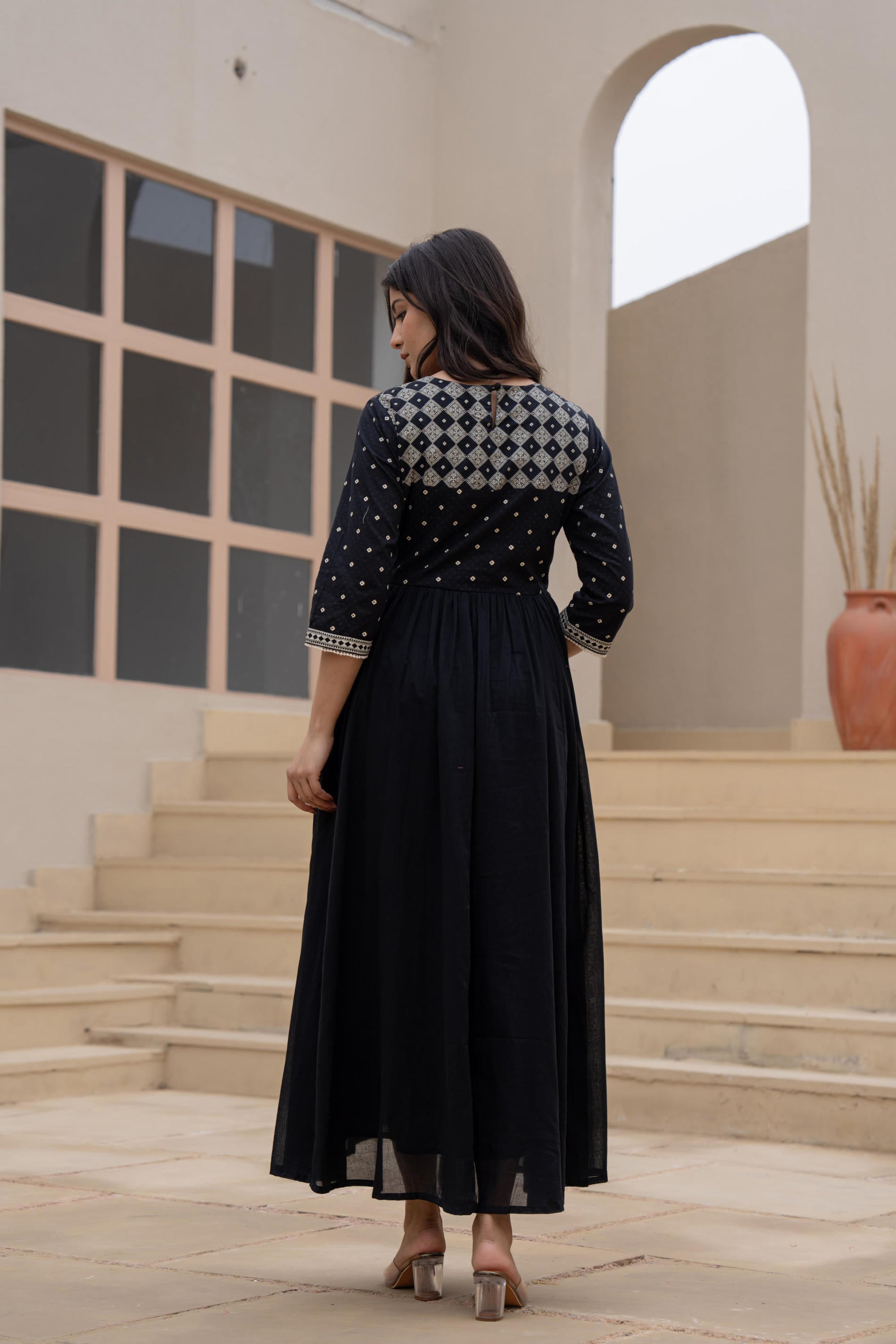 Black Anarkali Dress with Embroidered Dupatta | DesiQlo