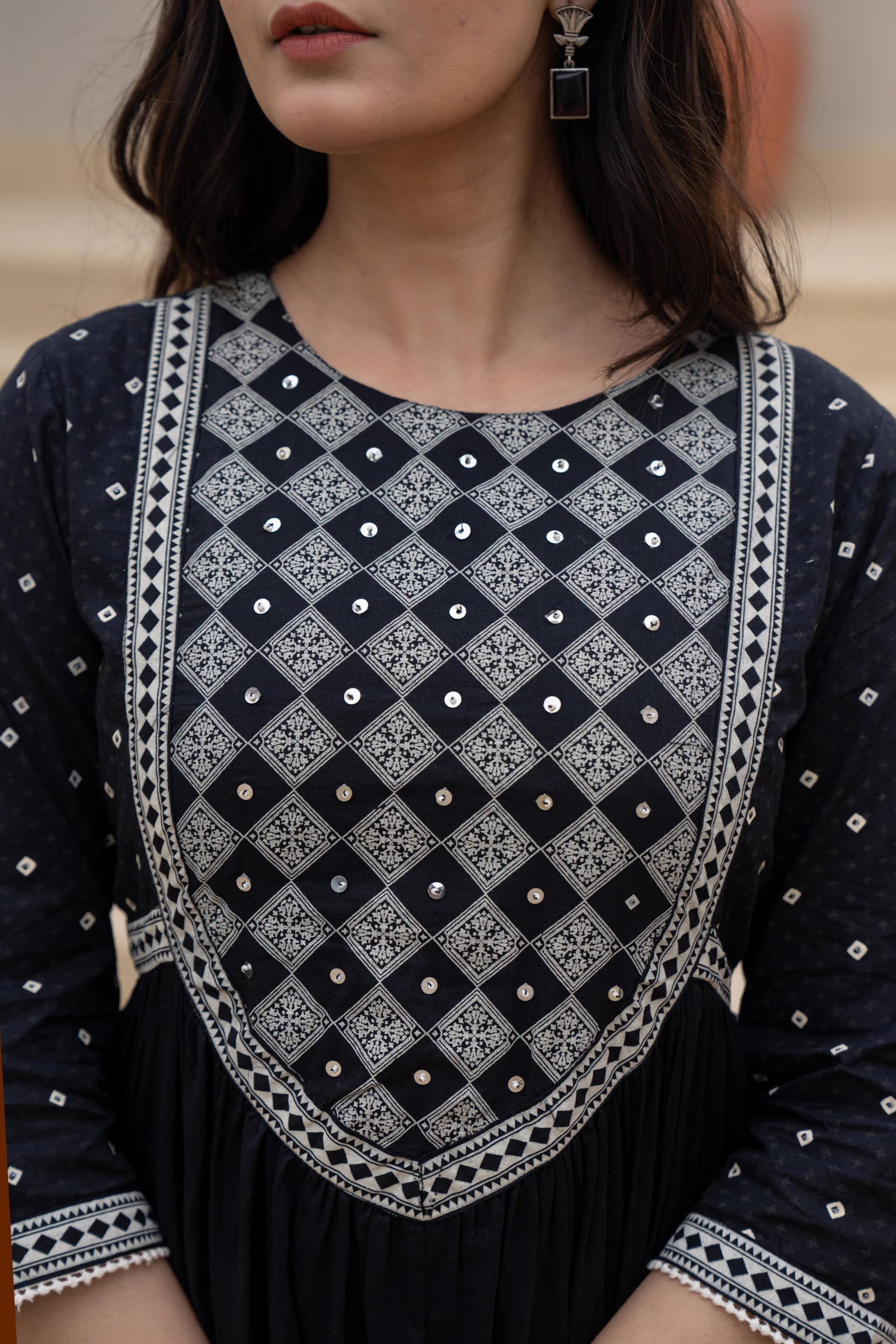 Black Anarkali Dress with Embroidered Dupatta | DesiQlo